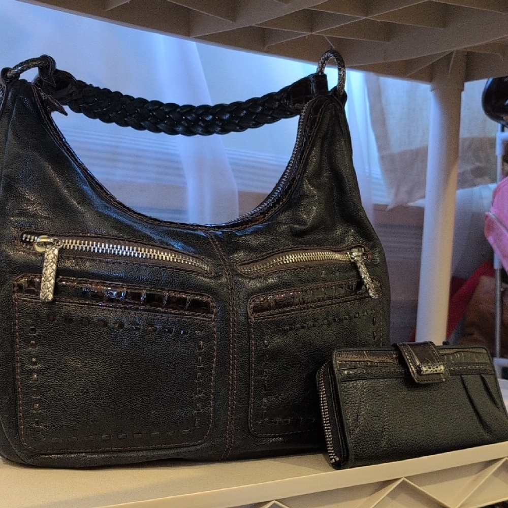 Brighton Black Hobo Bag with Matching Wallet